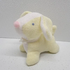 Vintage Yellow White Soft Terrycloth Baby Dog Plush Rattle Pink Nose Blue Eyes - Picture 1 of 15