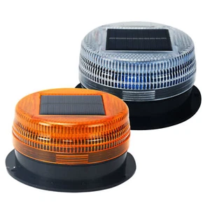 Solar Magnetic Battery Powered Led Warning Lights Strobe Beacon Light Amber - Picture 1 of 11