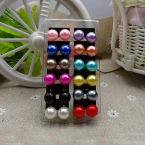 12 Pairs/card Earrings Women Stud Resin Plastic Ball Simple Imitation Pearl - Picture 1 of 22