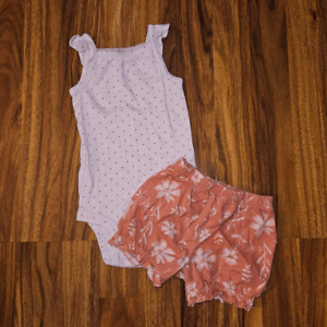 Carter's 2 Piece Tank Bodysuit and Shorts Purple and Pink Polka Dots Floral Prin