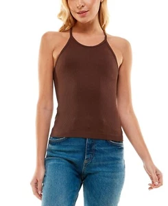 Ultra Flirt Juniors' Women's Racerback Seamless Ribbed Tank Top in Brown Size S - Picture 1 of 1