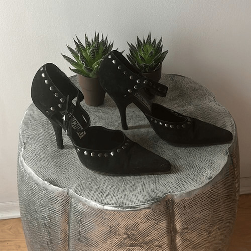 MOSCHINO Vintage Tacchi maryjane neri in pelle scamosciata borchie taglia 36