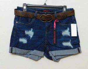 JR1 Dollhouse Blue Juniors' Distressed Belted Cuffed Denim Shorts - Size 9 - Picture 1 of 2