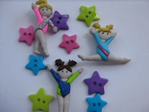 25-35mm Sweet Gymnasts Girls Leotards Stars Kids Craft Sewing Buttons Set 11 - Picture 1 of 5