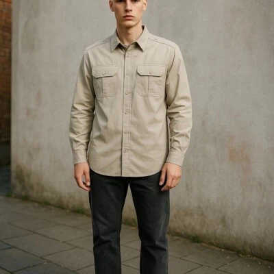 Propper Tactical Shirt Mens Khaki Long Sleeve Zip Button Size Medium Regular - Image 1 of 4