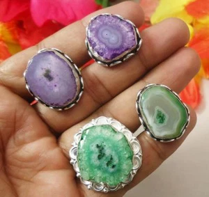SOLAR QUARTZ GEMSTONE 4PCS RING SILVER PLATED JEWELRY - Picture 1 of 1