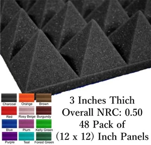 48 Pack (12 x 12 x 3) Inch Pyramid Acoustical Foam Panel for Wall Soundproofing - Picture 1 of 18