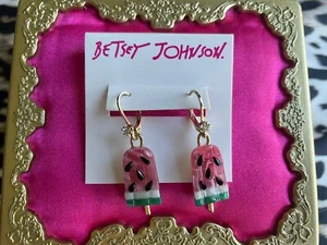 Betsey Johnson Watermelon Popsicle Fruit Ice Cream Summer Release 2023 Earrings - Picture 1 of 2