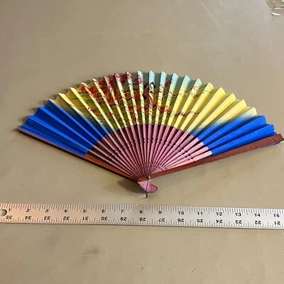 Vintage Wooden & Paper Hand Fan Fold Up 1920-1930 Japan Antique - Image 1 of 4