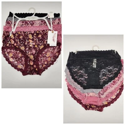 JESSICA SIMPSON 5 Pk Mujer M L Encaje Hipster Bragas Negro Gris Malva Borgoña Foto 1 de 4
