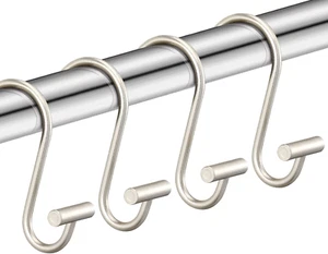 Nickel Shower Curtain Hooks, Rust Proof Shower Curtain Rings for Bathroom, Silve - Picture 1 of 7