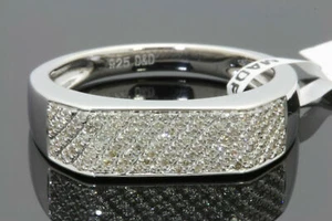 .30 CARAT MENS STERLING SILVER NATURAL DIAMOND ENGAGEMENT WEDDING PINKY RING - Picture 1 of 1