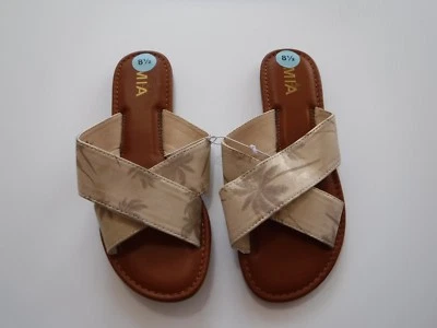 Sandalias planas Mia Girl para mujer 8,5 M Janis doradas palmera entrecruzadas deslizables nuevas Foto 1 de 4