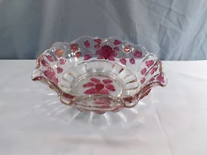 Westmoreland Clear Glass Ruby Stained Flashed Paneled Grape Bowl 9 1/2" Tall - Picture 1 of 7