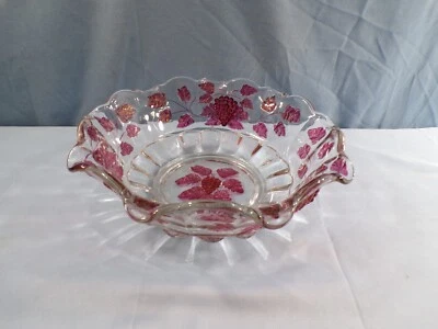 Westmoreland Clear Glass Ruby Stained Flashed Paneled Grape Bowl 9 1/2" Tall - Image 1 of 4