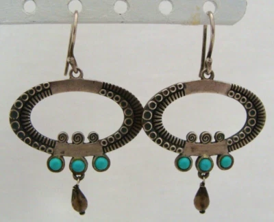 Silpada W2135 Sterling Silver Turquoise And Smoky Quartz Oval Earrings - Image 1 of 4