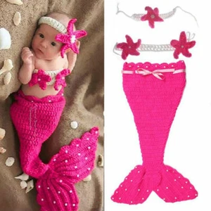 Baby Girl Crochet Knit Sea Mermaid Photography Photo Prop Costume Outfit - Picture 1 of 17
