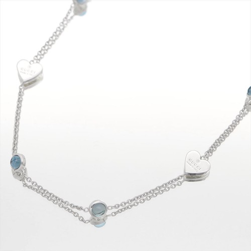 Ciondolo Topazio Blu Gucci Marchio Cuore Marchio Argento Ag925 Donna Autentica