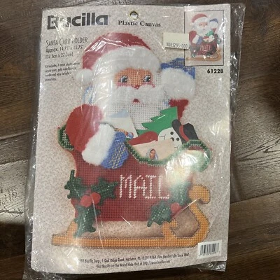 1997 Bucilla Plastic Canvas Santas Christmas Mail Card Holder 61228 - Image 1 of 4