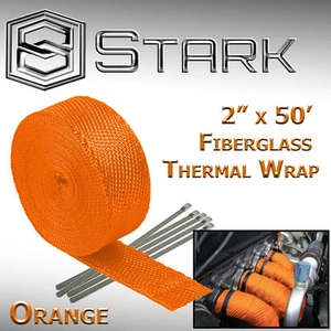 2 "x 50FT cabezal de escape fibra de vidrio cinta de envoltura térmica w / 5 lazos de acero - naranja (w) - Imagen 1 de 2