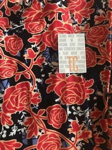 Lularoe TC Tall Curvy Leggings Solid Black Red White Large Roses 🌹 New 12-18 - Picture 1 of 7