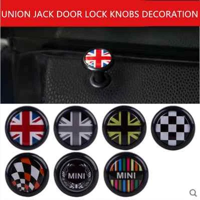 Union Jack Checkered Flag Auto Car Lock Knobs ABS Decor Cover For Mini Cooper - Imagem 1 de 4