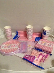 Princess Birthday Party Set Pink Plates Cups Napkins Banner Centerpiece Utensils - Picture 1 of 11
