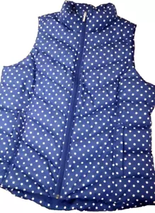 Lands' End Women's L 14-16 Blue White Polka Dot Quilted Down Puffer Vest Coat. - Picture 1 of 6