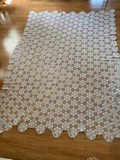Vintage Crocheted Tablecloth White Cotton 60x76 