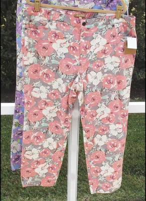 PANTALONES ELLEN TRACY NARANJA MELOCOTÓN FLORAL ALGODÓN SPANDEX CROP CURVY 18W - 27 NUEVOS Foto 1 de 3