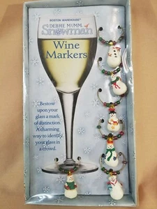 Snowman Wine Markers Charm Set of 6 Debbie Mumm Gold Tone w/ Beads Snowmen NEW - Picture 1 of 8