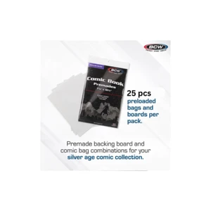 25 BCW Premium Silver Age Comic Premade Bags with Boards Acid Free Archival - Picture 1 of 4