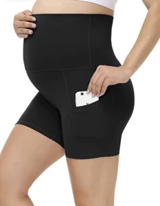 Maacie Maternity Tights Womens Size XL Black Athletic Yoga Shorts Slim Fit - Picture 1 of 19