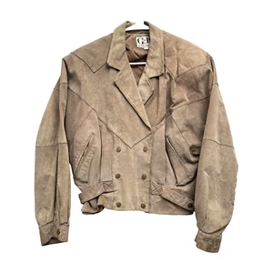 Chaqueta de motociclista de gamuza de cuero tostado medio para mujer G-iii de colección años 80 90 - Imagen 1 de 14