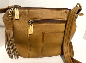 Vintage TIGNANELLO Camel Brown Soft LEATHER Multi Pocket Crossbody Shoulder Bag - Picture 1 of 10