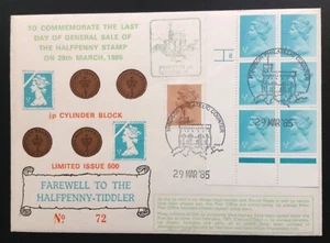 GB 1985 1/2p bloque de cilindros en el último día del medio centavo cubierta para niños pequeños, Windsor - Imagen 1 de 2