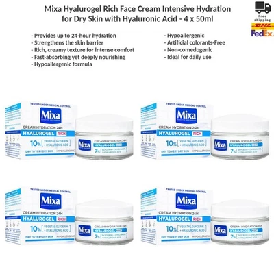 Mixa Hyalurogel Rich Gesichtscreme Intensive Feuchtigkeitspflege 4x50ml - Bild 1 von 4