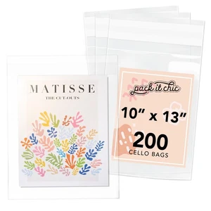 200 Pack 10x13 Clear Resealable Cello Bags, Self Seal, Fits Prints, Photos - Picture 1 of 1