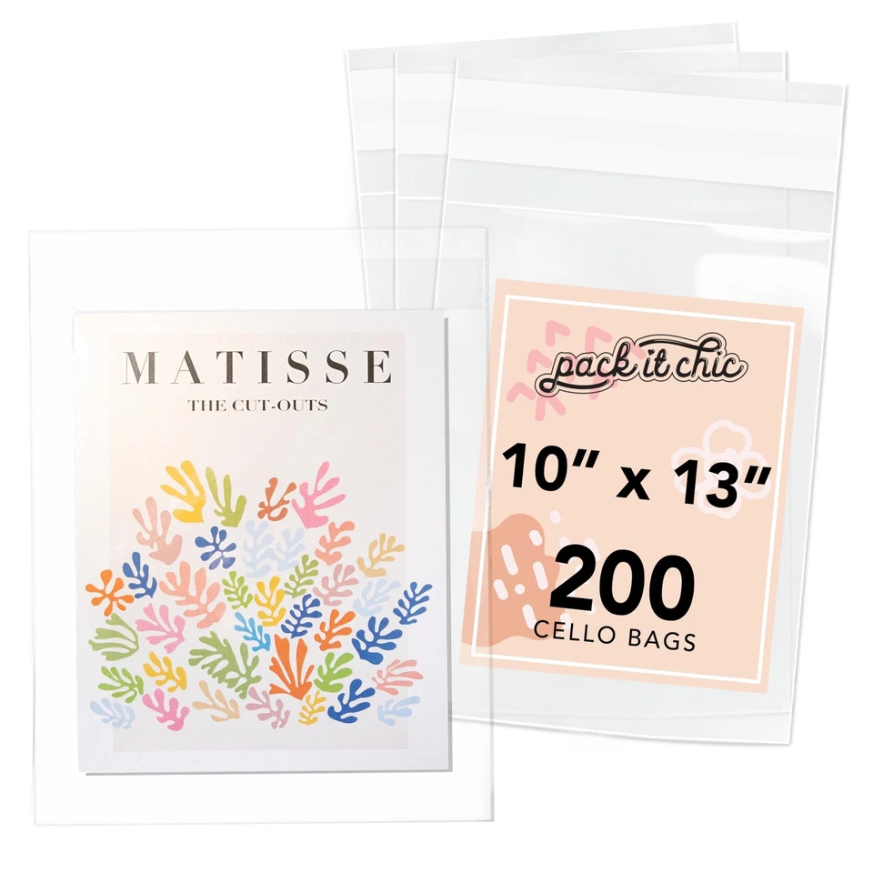 200 Pack 10x13 Clear Resealable Cello Bags, Self Seal, Fits Prints, Photos - Image 1 of 1