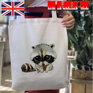 Raccoon Print White Linen Large Capacity Shoulder Tote *AU - Picture 1 of 1