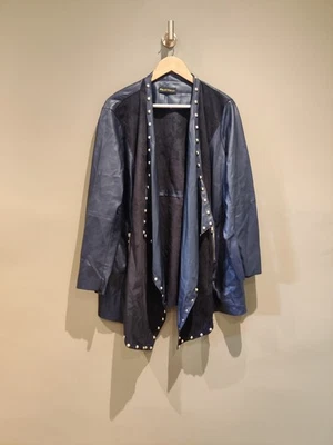 QVC Frank Usher Women's Faux Leather Waterfall Jacket Navy Blue Onesize - Image 1 of 3