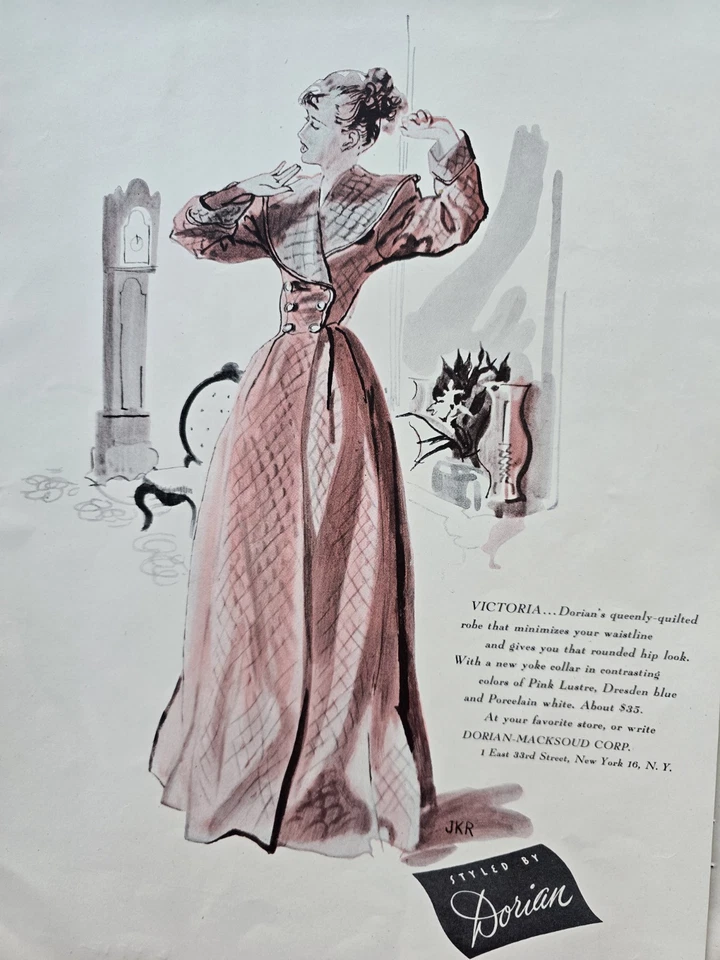 1947 Mujer Dorian Victoria Rosa Lencería Bata Moda Arte Anuncio De Colección  Foto 1 de 1