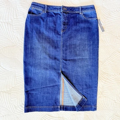 Denim Talbots Midi Pencil Skirt with Slit Corsica Wash Size 16 NWT - Image 1 of 4