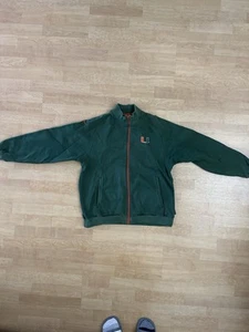 Vintage Nike Team University Of Miami UM Jacket NCAA Green Size M Damaged Zipper - Picture 1 of 11