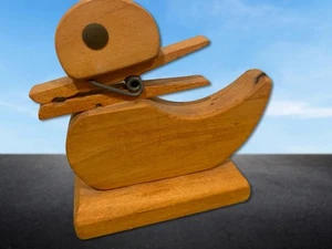 Wood Clothespin Duck Vtg Folk Art Blind Craftsman Memo Recipe Holder Mid Century - Picture 1 of 5