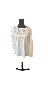 SUNDANCE weißes Boho Langarmshirt mit Ösen 💯% Baumwolle Damen Medium - Bild 1 von 10
