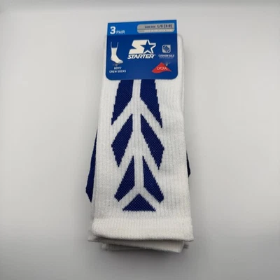 Meias Starter Boys Crew pacote com 3 almofadas de lycra azul branco sola tamanho grande 3-9 - Imagem 1 de 4