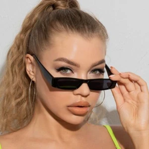 Kleine rechteckige Sonnenbrille Damen Marke Designer Mode schwarze Sonnenbrille - Bild 1 von 19