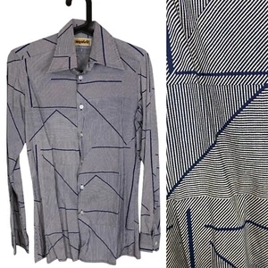 Vintage 70s Big a Punta Pugnale Colletto Camicia XS Motivo Geometrico 1970s - Picture 1 of 6