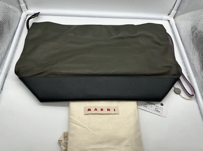 NWT MARNI Leather Army Green Black Colorblock Pouch Oversized Clutch Bag - Image 1 of 4